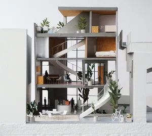A modern apartment with concrete floors and minimalist design.