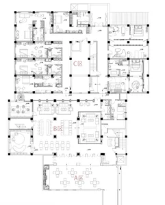 Floor plan of an office layout showing different rooms and zones.