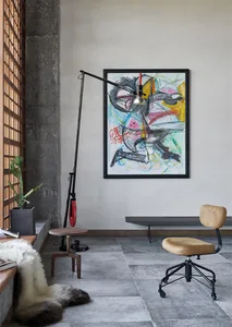 Modern industrial interior design featuring concrete and leather materials in a spacious, minimalist environment.
