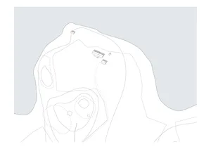 A 2D technical drawing of a mountain-top resort architectural plan, showing various structures and pathways on the topography