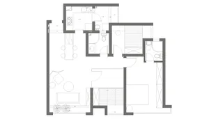 Modern concrete floor plan with living and dining areas
