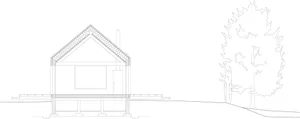 A 2D architectural drawing of a house plan on a white background.