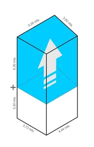 A blue tinted cube with a white arrow indicating height measurements of 3.73 meters, 4.44 meters, and 6.30 meters, with dimen