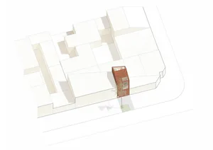 Digital rendering of a street view of an architectural design