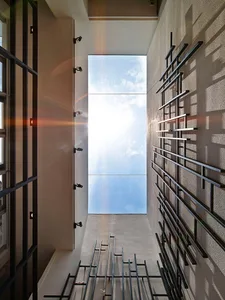 Modern interior design featuring concrete walls and minimalist aesthetic