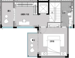 現代住宅室內平面圖，包含多個房間與陽台。