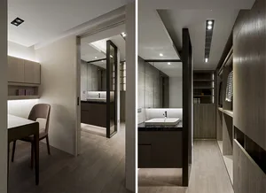 Modern bathroom suite featuring contemporary design elements and fixtures.