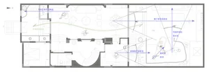 Modern interior floor plan with labeled rooms and features for accessibility.