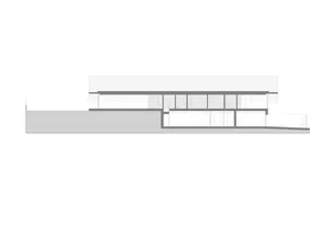 Modern house with glass facade and floor plan layout