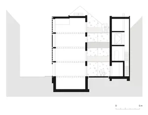A modern interior paper architecture drawing with detailed layout and sections.