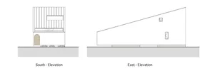 Linear minimalist building elevation with glass, wood, and concrete materials