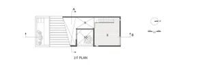 Floor plan of a modern interior featuring wooden paneling and glass elements.