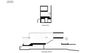 A black and white architectural drawing depicting the cross-sectional view of a building at 2 Jalan Tempua, scaled at 1:200 i