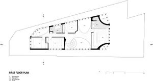 A detailed 2D architectural drawing for a floor plan of a modern architectural space.