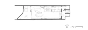 Floor plan of a modern residential layout featuring open-plan living and dining areas, kitchen, and bedrooms.