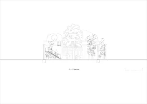 A technical drawing showing a section of a building.