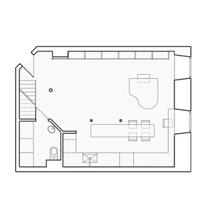 Floor plan of a modern residential apartment with an open-plan layout.