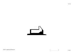 Cross-sectional architectural drawing of a minimalist interior space.