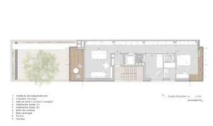 Modern house with floor plan showing rooms and layout
