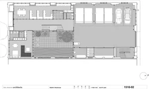 Floor plan of an office space showing layouts and furniture arrangements.