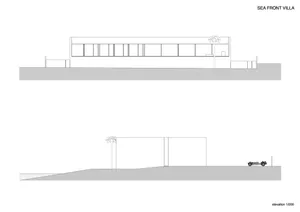 Two sectional drawings of a sea front villa showing the elevation.