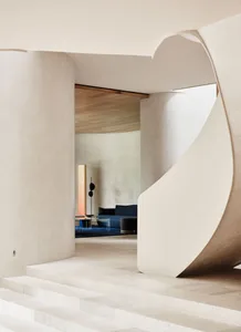 Concrete staircase with a modern design, featuring clean lines and a sleek, minimalist aesthetic.