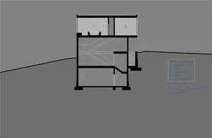 Cross-sectional view of a house showing various floors and rooms.