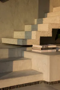 Modern staircase made of concrete and stone.