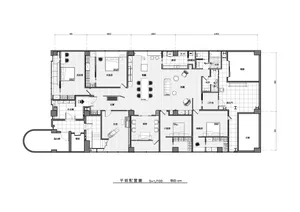 Modern residential floor plan with wooden finishes and a central living area.