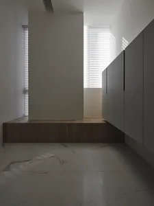A minimalist interior design featuring wood materials.