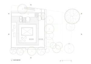 Modern floor plan with square layout and functional zones