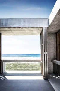 Modern residential porch overlooking ocean