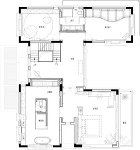 Minimalist architectural floor plan featuring residential living spaces and functional zones.