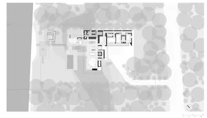 Modern residential architectural floor plan on graphite paper