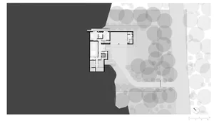 Transparent architectural floor plan of a residential building.