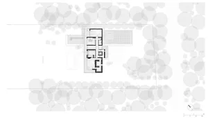 Floor plan of a modern residential building with multiple levels and rooms.