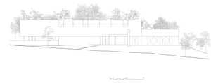 Modern, minimalist architectural drawing showcasing exterior concrete structure