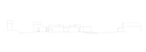 A black-and-white line drawing of a house's elevation profile, with different sections and features outlined.