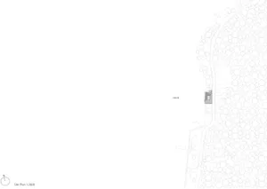 A black and white architectural drawing depicting a site plan with a labeled area.