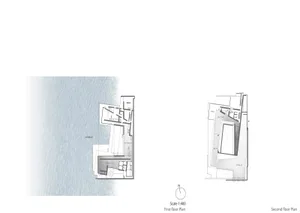 兩層住宅建築的詳細建築平面圖，展示各種房間與空間。