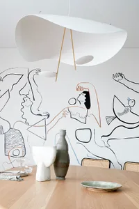 A modern interior design featuring a ceramic sculpture.