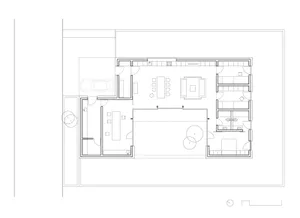A modern residential floor plan made of concrete.