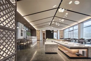 Stone and concrete modern restaurant interior
