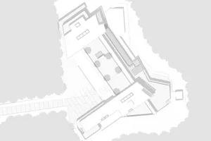 Modern residential floor plan with white and grey tones