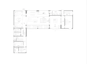 A 2D architectural drawing depicting a neutral-colors conference center layout.