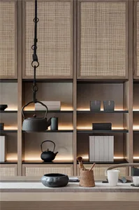 Modern living room featuring wooden furniture and contemporary decor.