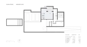 Minimalist basement floor plan featuring concrete materials, with areas designated for cinema, facilities, and a gymnasium.