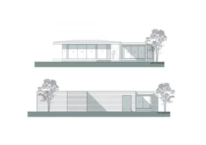 A modern building exterior with brick, glass, and concrete materials.