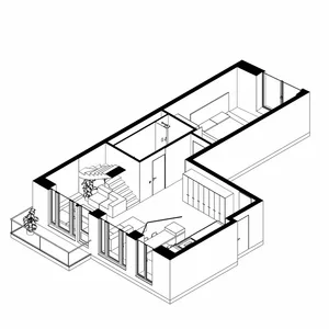 A modern floor plan rendering depicting a residential or commercial space with a clean, contemporary design.