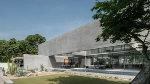 Modern minimalistic concrete exterior of a residential house